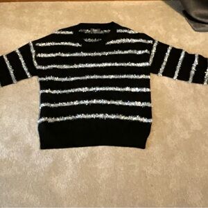Chic Black and Silver Striped Women's Sweater